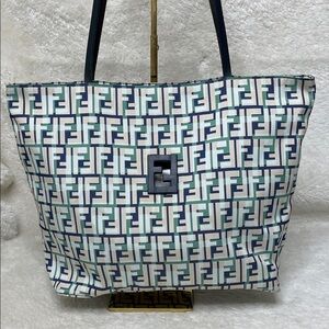 Vintage Fendi Multicolor FF Zucca Logo Canvas Tote/ Shoulder Bag w/ Zip Closure